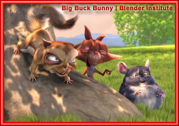 Personagens da animação Big Buck Bunny, do Blender Institute