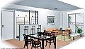 Maquete digital - Apartamento pequeno - perspectiva da sala, bar e cozinha americana