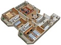 Maquete eletr&ocirc;nica e planta 3d de apartamentos mobiliados