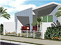 casa 2 quartos terreno estreito | planta e perspectiva do projeto