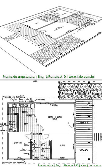 Representações de uma casa em planta de projeto de arquitetura e plantas decoradas ou humanizads