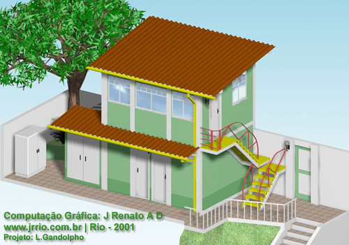 Maquete eletrônica da edícula ou anexo de serviço vista de cima