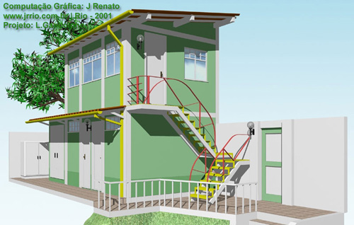 Edícula ou anexo de serviço e escadas de acesso - maquete eletrônica