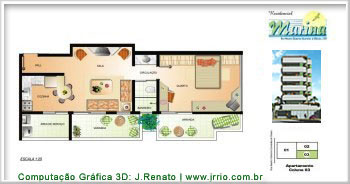 Planta Humanizada em Corel Draw - Apartamento 3