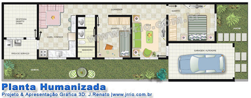 Planta da casa em terreno estreito com outra disposição quanto à utilização dos espaços