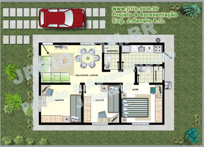 Casa Popular 2 Quartos E 1 Suite Maquete Eletronica E Planta