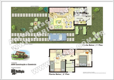 Planta humanizada da casa popular geminada de 2 quartos em conomínio fechado