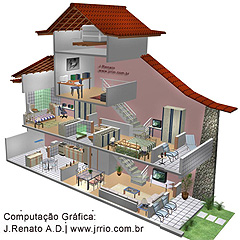 Casa vista em corte 3d