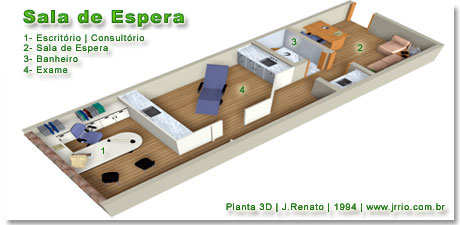 Planta 3d da sala de espera e consultório