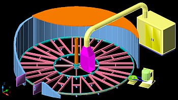 Maquete eletrônica em construção de equipamento industrial - Corte perspectivado