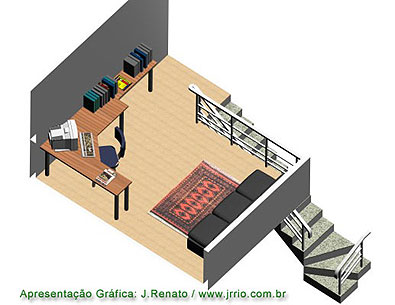 Mezanino da casa geminada visto em perspectiva ou planta 3d