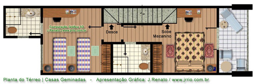 Casas geminadas | planta baixa do segundo piso