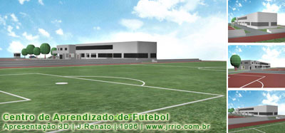 Vista da escola de futebol e suas instalações | maquete eletrônica