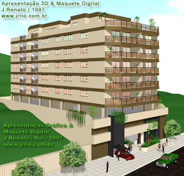 Edifício de apartamentos - maquete eletrônica vista alta de lado