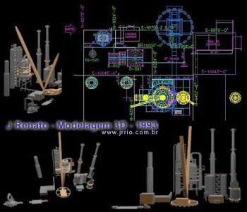 Modelagem 3D de unidade de refinaria de petróleo - Feito com Autocad e 3DStudio