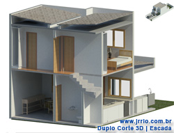 Duplo corte 3d | Lavabo e escada do sobrado