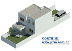 Perspectiva isométrica | Sobrado | Fachada fundos e quintal