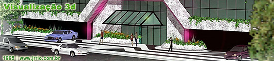 Vizualização 3d de edifício residêncial - Pórtico de entrada